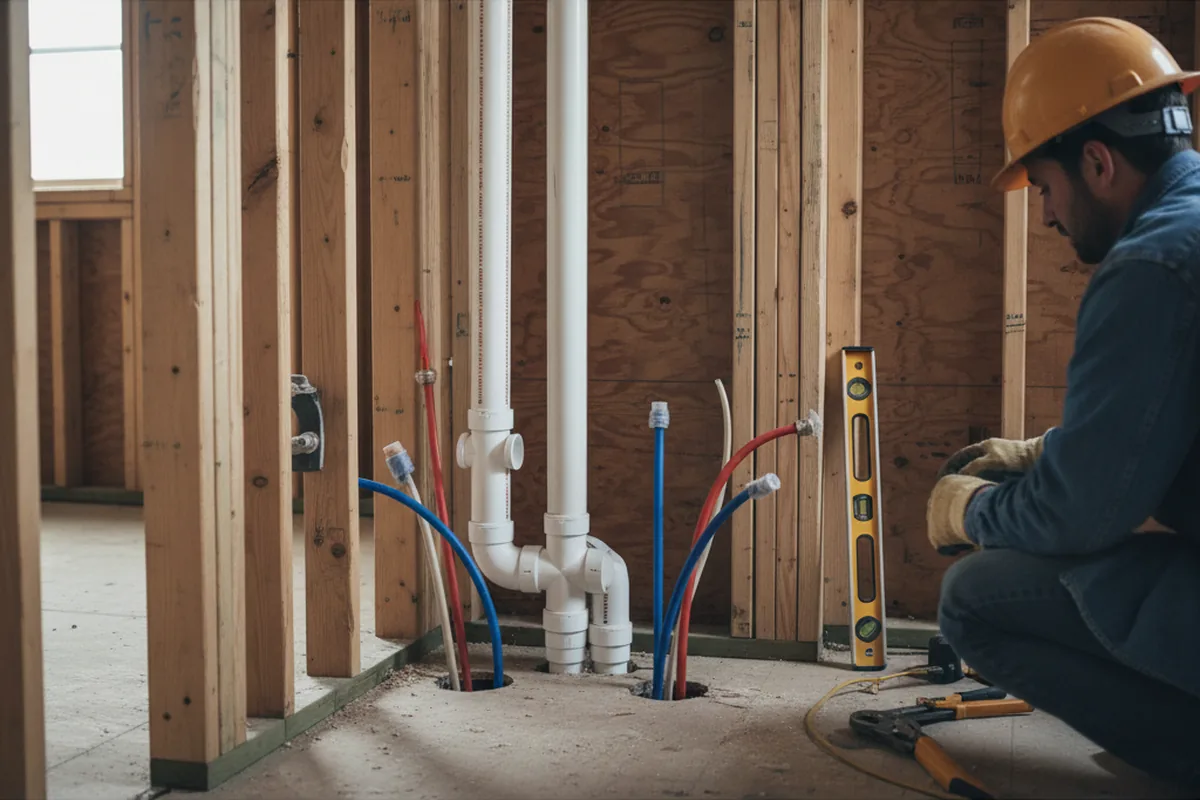 Drain and supply rough-in during Sump Pump Repair in Bonfield